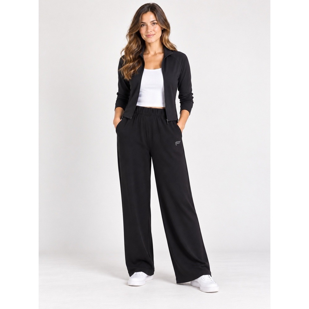 Fabletics Womens Wide Leg Lounge Sweatpants Black Drawstring S REG Pants